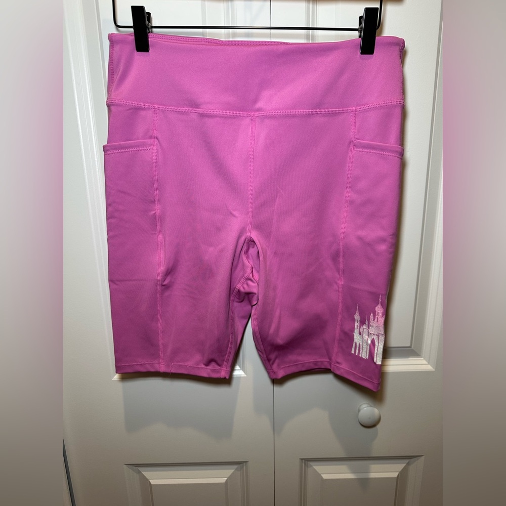 Disney Parks Women’s Pink Athletic Bike Shorts with Side Pockets Size L NWOT